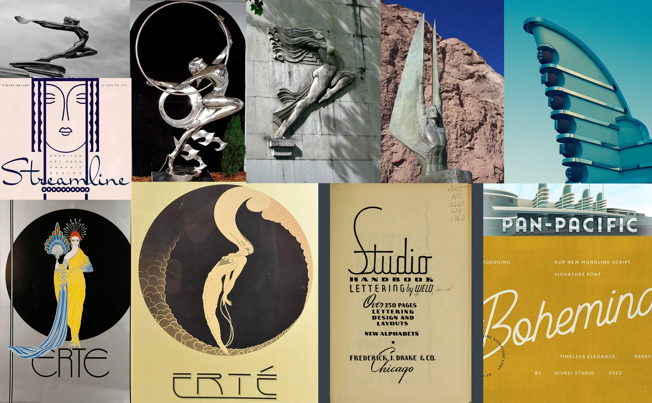 Greystone Inspiration Moodboard Art Deco Winged Statues
