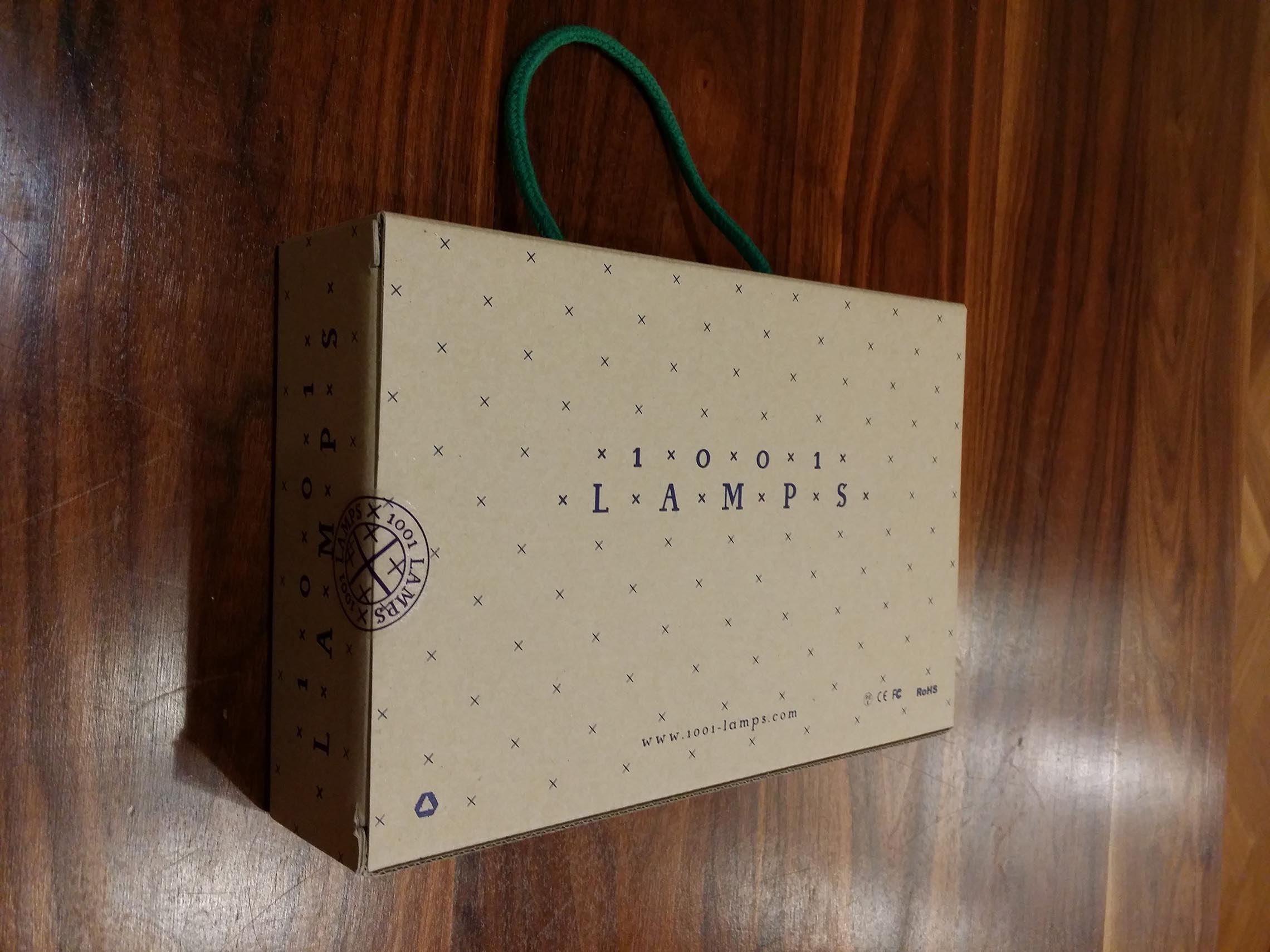 1001 Lamps packaging box on desk