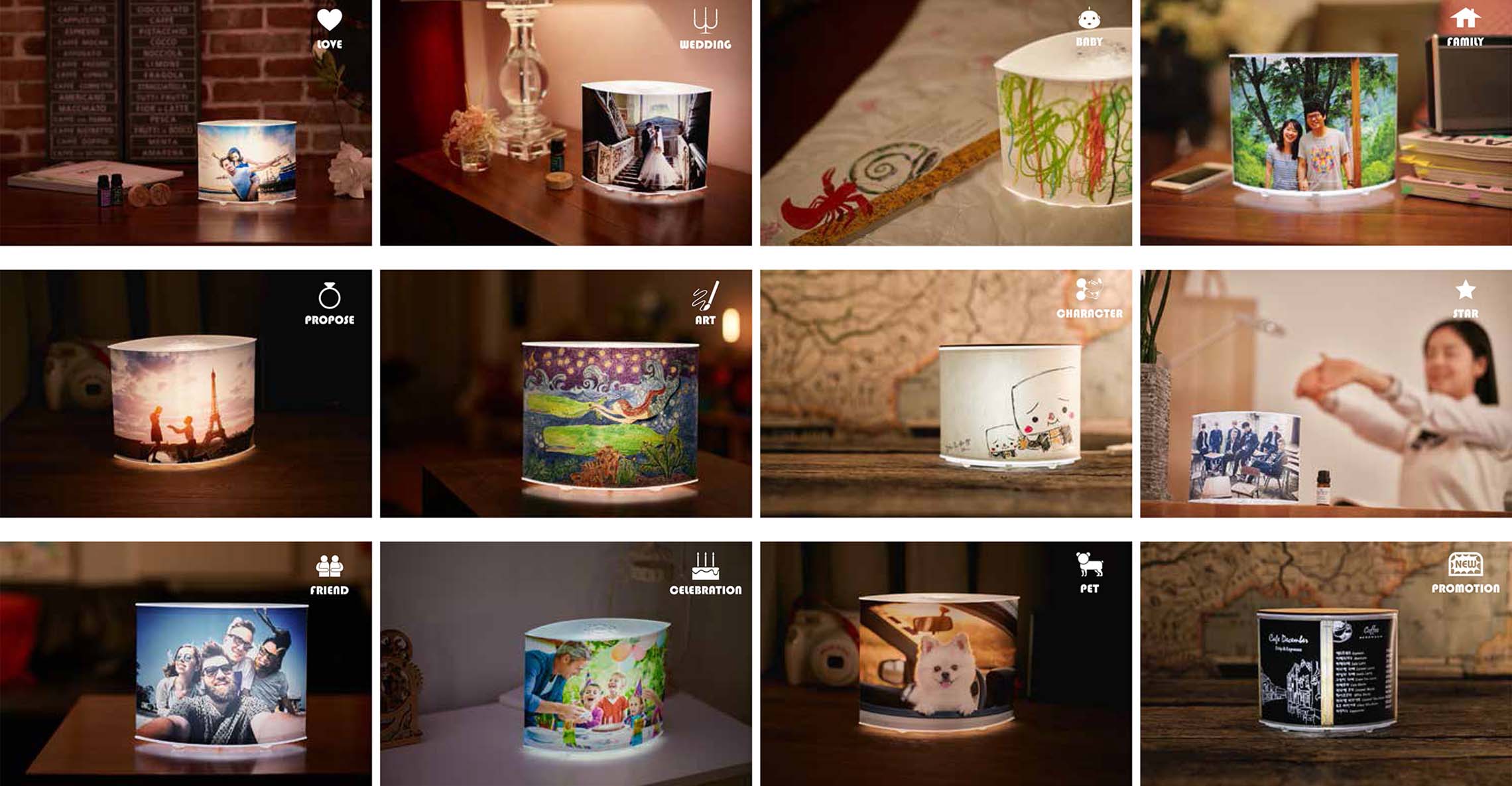 1001 Lamps kaelidoscope of various photos of the lamps with different visuals