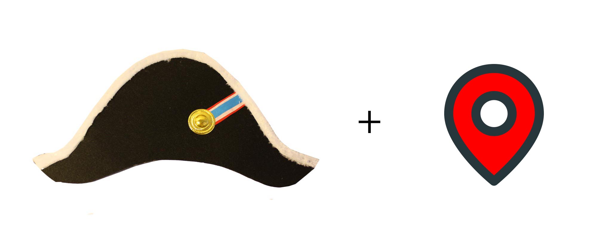 Concepts of the Mapoleon logo with images of a Napoleon hat and a location pin