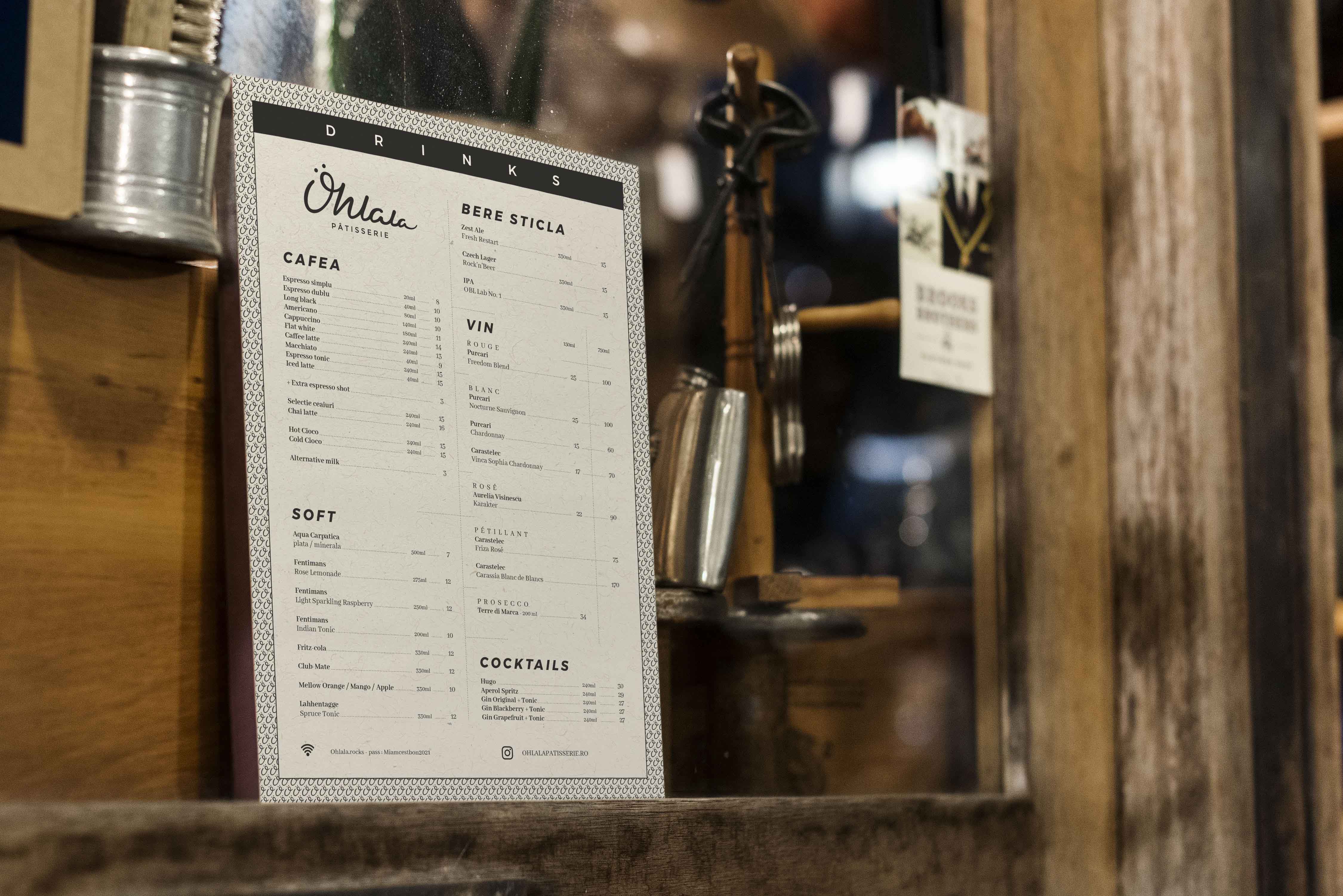 Ohlala drinks Menu on a poster