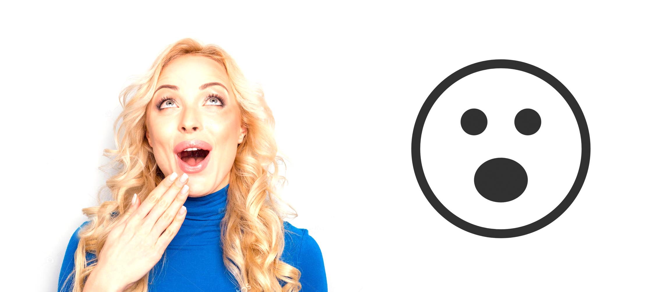O spurprised emoji and picture of a shocked blond woman making a O with her mouth