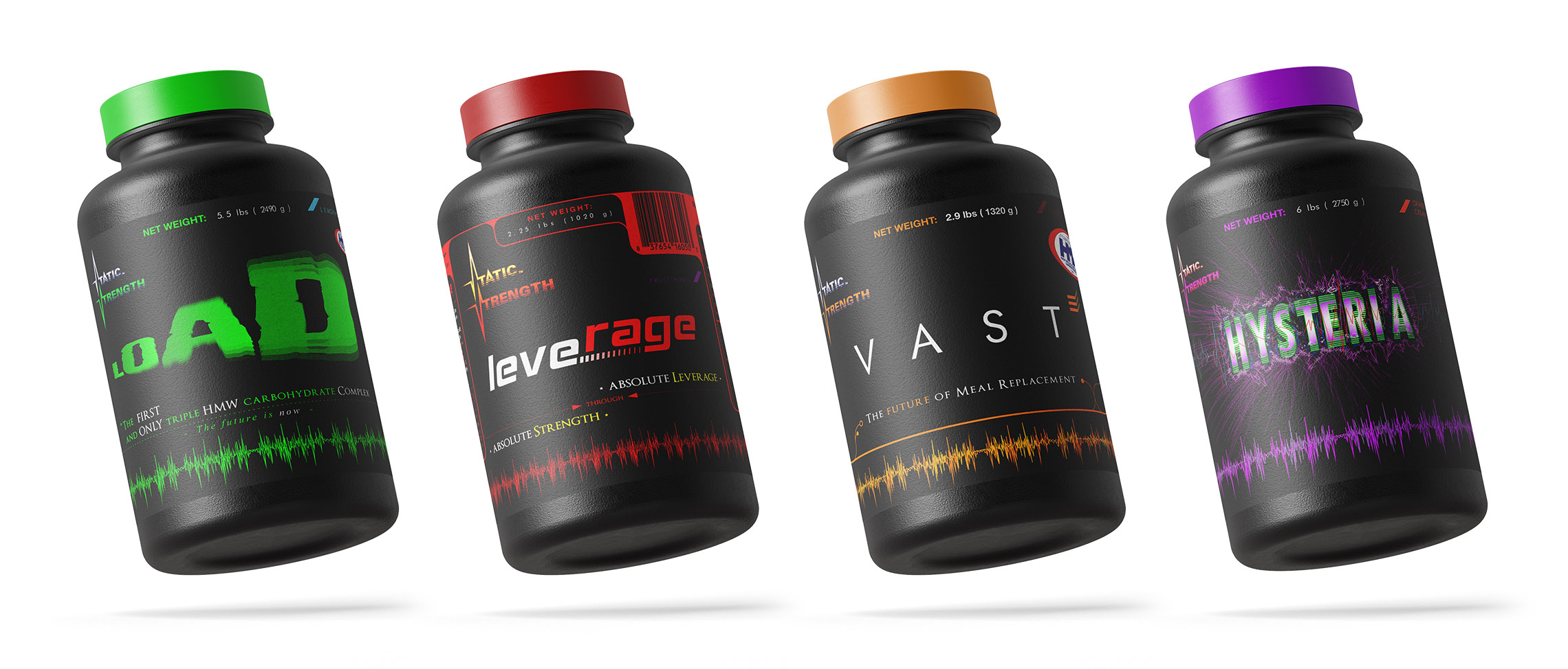 Photo of all the 4 products in small plastic bottles